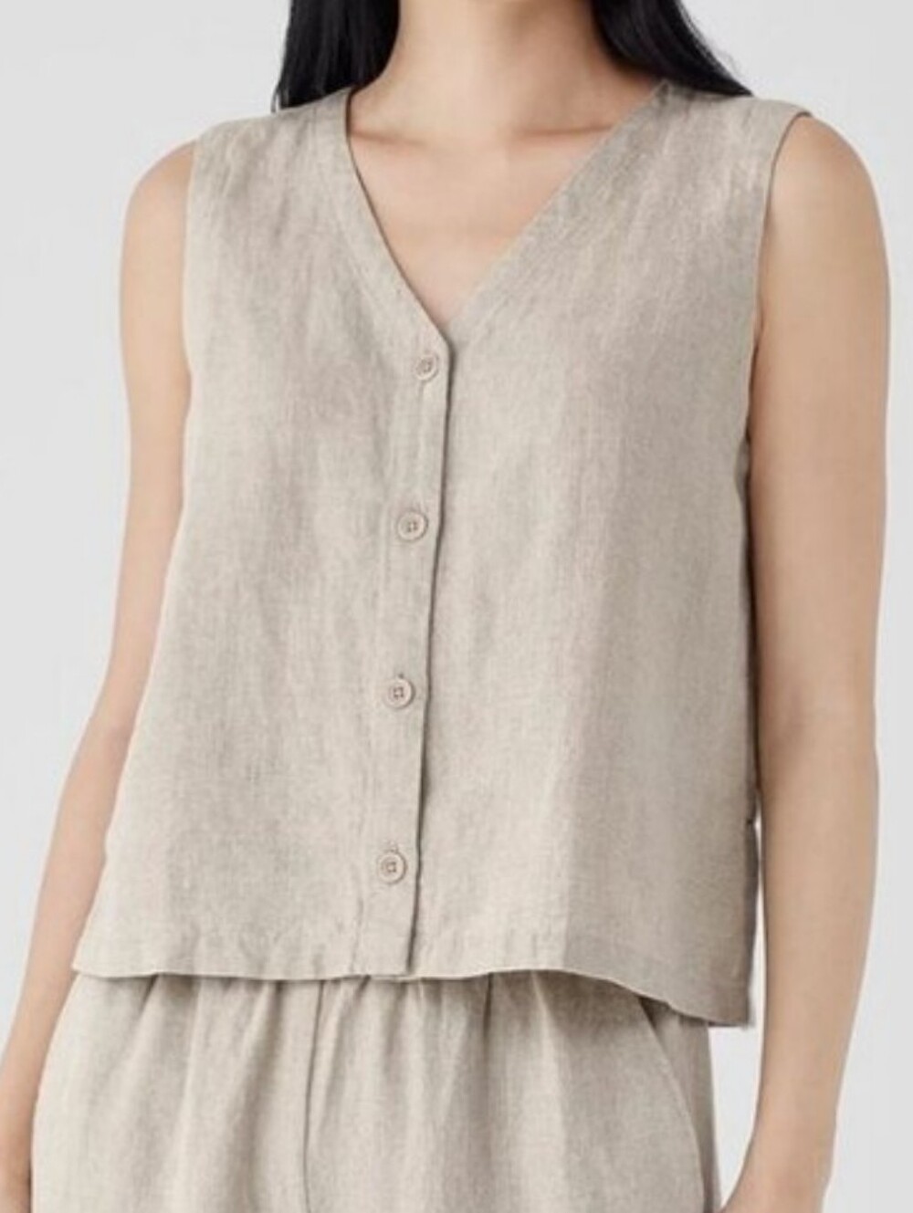 Eileen FIsher Organic Linen Button Down Vest SizE XL